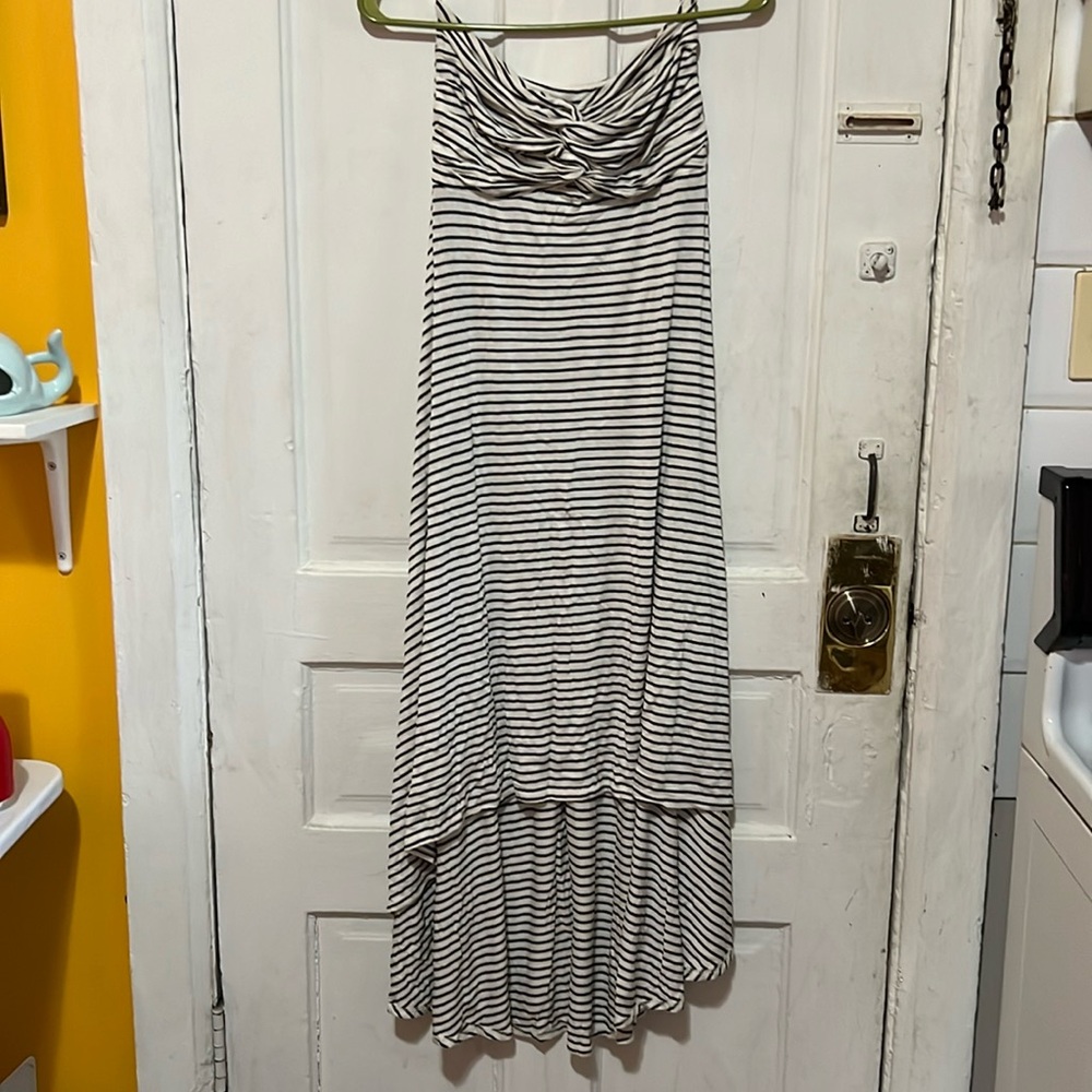 Striped strapless high low dress